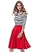 1950's Style Retro Striped Midi Dress Scoop Neck Red Size M BP316-3