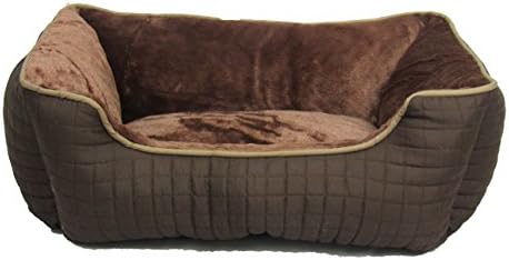 Quilted Dog Bed for 11-25lb dogs | 24 x 18 x 11 inches (Chocolate Brown/Mocha)