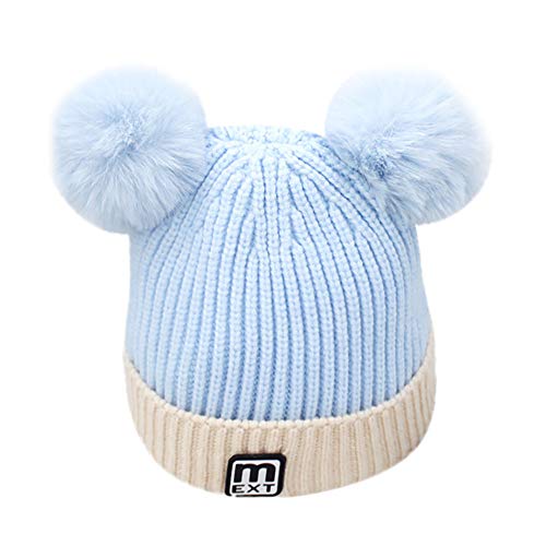 Gbell Winter Warm Knitted Hats with Dual Pom Pom for Baby Kids,Infant Soft Warm Knit Caps Crochet Stretch Beanies Hats for Toddler Boys Girls