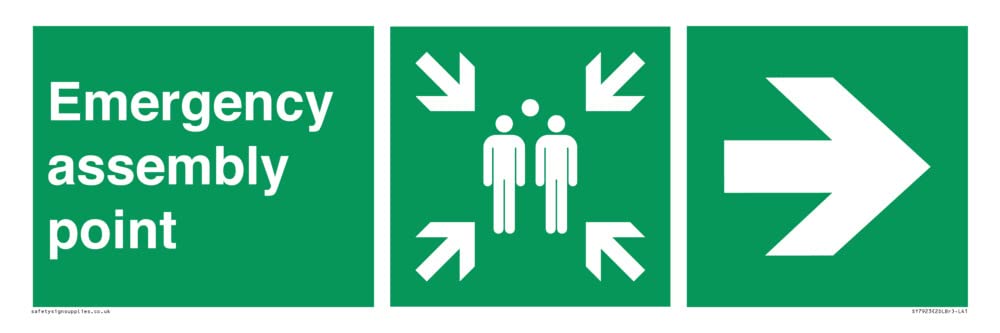 Emergency assembly point directional Right arrow Sign - 450x150mm - L41