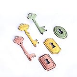 NIKKY HOME Shabby Chic Pewter Keys and Locks Shape Refrigerator Magnets Set of 6 Pink, Green, Yellow