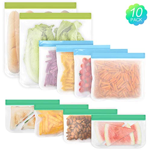 sherry Reusable Food Storage Bags,10 Pack Reusable Ziplock Bags Bread Box Set (4 Reusable Snack Bags 4 Reusable Lunch Bags 2 packs Gallon Freezer Bags) - Thumbnail 7