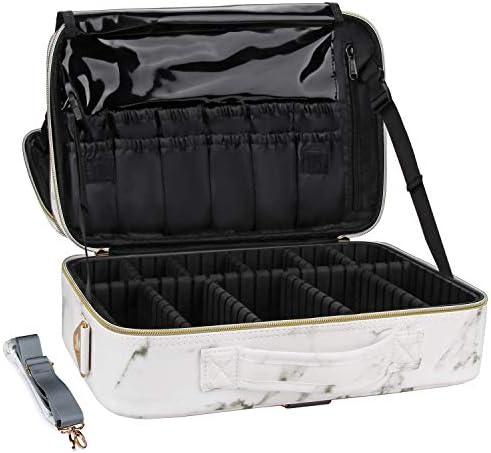 Relavel Marble Makeup Bag Small Cosmeticbag Travel Train Case Portable Cosmetic Artist Storage Bag with Adjustable Dividers for Cosmetics Makeup Brushes (Marble White) 1 Relavel Marble Makeup Bag Small Cosmeticbag Travel Train Case Portable Cosmetic Artist Storage Bag with Adjustable Dividers for Cosmetics Makeup Brushes (Marble White)