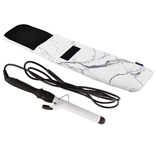 Bluecell Heat Resistant Neoprene Curling Iron Holder Cover Bag Flat Iron Curling Wand Travel Case Pouch 15 x 5 Inches,White Marble Pattern