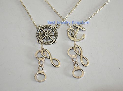 Compass necklace - anchor necklace,partners in crime necklace,Handcuff necklace, hand cuff necklace，Infinity Pendant Necklace, Figure Of Eight，Silver Jewellery