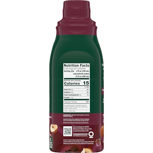 STARBUCKS COLD BREW COFFEE CONCENTRATE, DARK CHOCOLATE HAZELNUT FLAVORED ICED COFFEE, 32 FL OZ