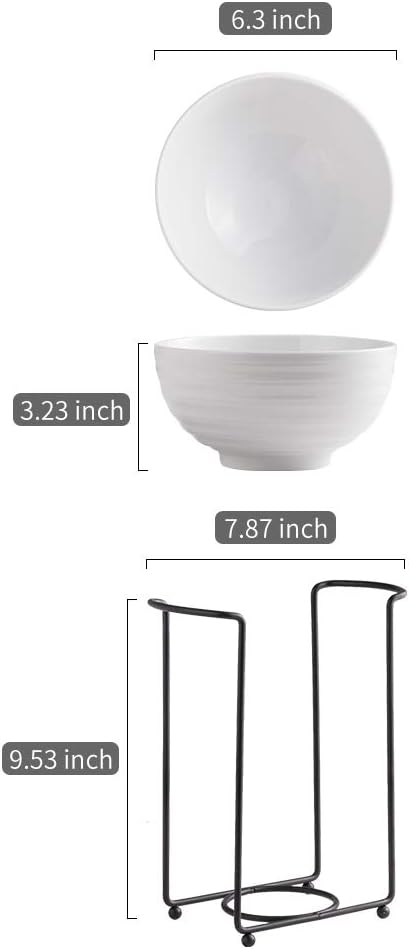 28 Ounces Porcelain Soup Bowl Set with Serving Stand Large Bowl for Cereal Soup Salad with Bowl Organizer, 6 pack: Kitchen & Dining