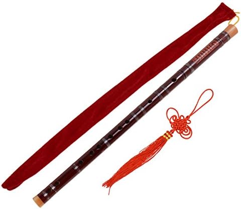 Traditional Handmade Chinese Musical Instrument Vintage Bamboo Flute Dizi (F Key Red)