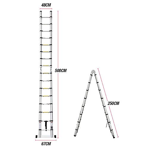 image for Yiya Aluminum Telescopic Extension Ladder 16.5FT/5M, A-Type Frame Tele