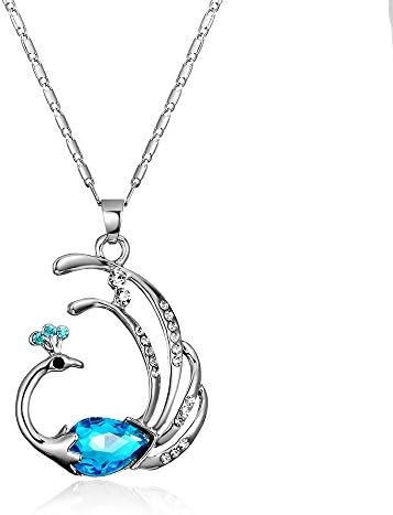 18k White Gold-Plated Austrian Crystal Peacock Pendant Necklace Afterglow Jewelry