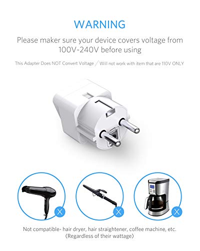 image for BESTEK Europe Travel Plug Adapter, Grounded Universal Type E/F Plug Ad