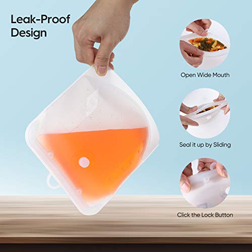 Freshmage Reusable Silicone Food Storage Bags 3 PCS Leak-proof Seal BPA Free for Kitchen, Dishwasher, Freezer, Sandwich, Sous Vide, Liquid, Snack, Lunch, Fruit