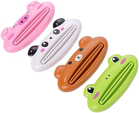 Tianzhiyi Oral tool Toothpaste Squeezer Creams Cosmetics Gels Squeezer Tool Toothpaste Clips Facial Foam Dispenser Multi-Purpose Cartoon for Reduce Waste Family Washroom Bathroom Accessory 4 pcs