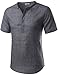 ZEROYAA Mens Casual Big Plaid Henley Short Sleeve Linen T Shirt Tops