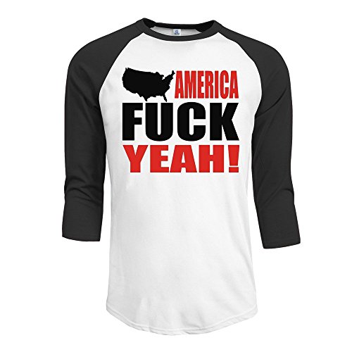 HOTOU Men's America Fuck Yeah Baseball 3/4 Sleeve Tee Black