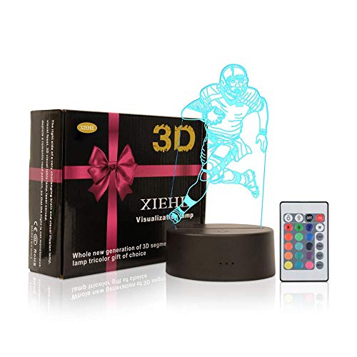 3D Illusion LED Night Light,7 Colors Gradual Changing Touch Switch USB Table Lamp for Holiday Gifts or Home Decorations (Remote Control ï¼ŒFootball Playerï¼ŒRugby Light)