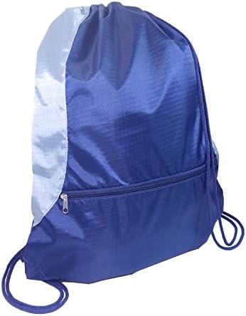 Gym Sack Bag Backpack Drawstring Closure With Zipper Front Pocket 17.75" x 14.5" (Navy / Grey)