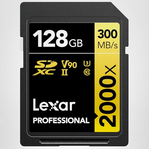Lexar 128GB Professional 2000x SD Card, UHS-II, C10, U3, V90, Full HD, 8K, Up To 300MB/s Read SDXC Memory Card, for DSLR, Cinema-Quality Video Cameras (LSD2000128G-BNNNU)