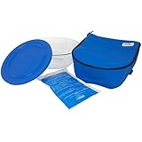 Pyrex Portables Serving Bowl with Insulated Carrier, Clear with Blue Carrier