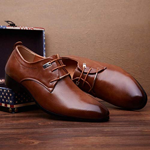 Men Business Leather Shoes - Casual Pointed Toe Lace Shoe Male Suit Shoes,2019 New Brown - Thumbnail 2