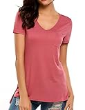 Women Comfy Loose Fit Short Sleeve V Neck Lightweight Cotton T shirt Top Tee with Pocket