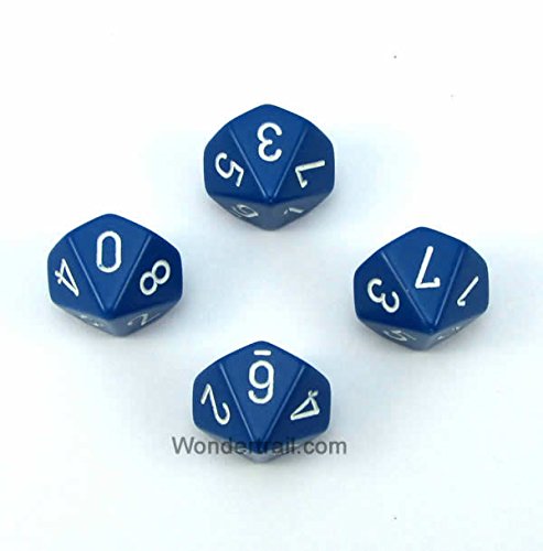 WCXPQ1006E4 Blue Opaque Dice with White Numbers D10 Aprox 16mm (5/8in) Pack of 4 Dice Chessex