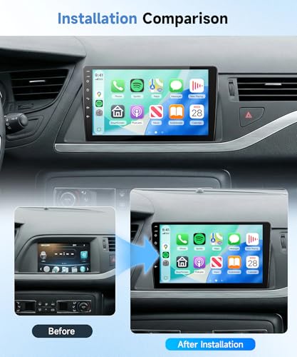 【8 Core 6+128G】 for Citroen C5 2008-2017 Car Radio with Wireless CarPlay Android Auto, 9 Inch IPS Touch Screen with FM/RDS Radio, GPS, Bluetooth 5.0, Rear View Camera for Citroen C5