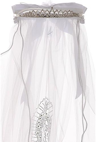 Rain Kids Girls White Virgin Mary Rhinestone Tiara Communion Flower Girl Veil