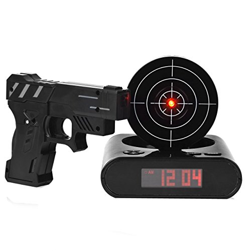 Augenblick Target Alarm Clock with Gun, Infrared Laser and Sound Effects - Black