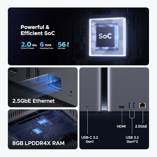 UGREEN NASync DH4300 Plus 4-Bay Desktop NAS, RK3588C SoC, 2.5 GbE LAN Port, 8GB LPDDR4X RAM, NFC One-Touch Connection, AI-Powered Family & Baby Album, Personal Cloud for Home/Office (Diskless) | 2.5 GbE Port, 8GB LPDDR4X RAM, A76+A55 8 Cores SoC, Cloud Backup, Remote Access, NFC, Multi-Device Connectivity (Diskless)