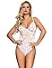 comeondear Women Lace Teddy Bodysuit Mesh Babydoll Outfit Plus Size Lingerie Bodysuit White
