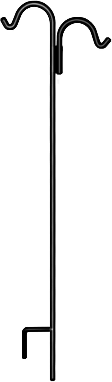 Outdoor Shepherd's Hooks - Gtongoko Double Shepherd Hook 65 Inch, 1/2 Inch Thick Bird Feeder Pole, Solid Metal Not Hollow Heavy Duty Bird Feeder Pole for Outdoor, 1 Pack