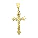 14k Gold Plated 32.5mm x 46mm Fleur-De-Lis Trefoil Crucifix Pendant