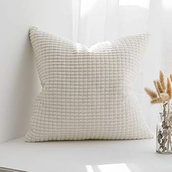 MIULEE Decorative Christmas Throw Pillow Covers Soft Corduroy Solid Cushion Case Cream White Pillow Cases for Couch Sofa Bedroom Car 24 x 24 Inch 60 x 60 cm