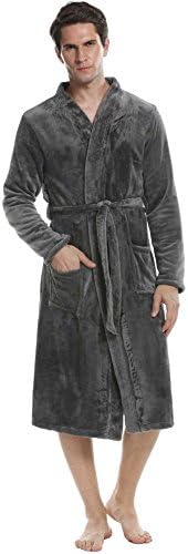Ouyilu Men's Fleece Robes Super Plush Microfiber Bathrobe with 2 Pockets S-XL