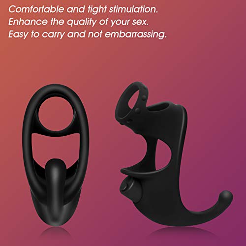 Vibrating Dual Penis Ring with Taint Teaser, Stretchy Cock Ring Vibrator Stimulate Anus Scrotum Silicone Dildo Vibrator for Longer Harder Stronger G Spot Stimulator Adult Sex Toys for Male and Couples