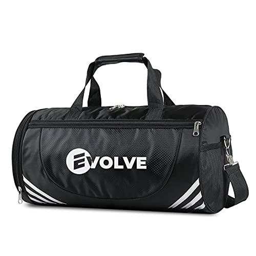 Evolve 25L Sports Gym Bag with Shoe Compartment & Wet Pocket | Gym Size Travel Holdall Duffle Bag | Ideal for Gym, Sports, Yoga, Swimming (Black)