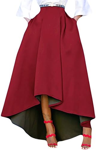 Angelia Women 's Retro Asymmetric High Low Hem Maxi Prom Skirt Fashion High Waist Slim Fit Maxi Prom Skirt Maxi Prom Skirt