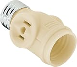 GE Adapter, L, Add Bulb, 2 Prong Polarized Outlets, Medium Base Socket, Use in Workshop, Garage or Utility Room, UL Listed, Light Almond, 54178