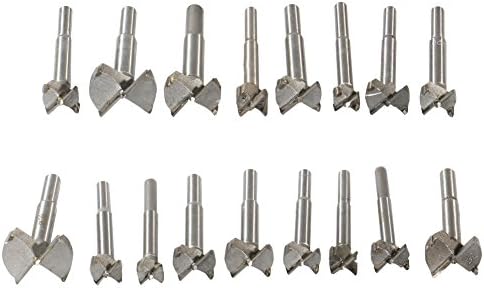 Forstner Drill Bit Sets,17Pcs 15mm-38mm Tungsten Steel Woodworking Hole Saw Set Round Shank Wood Auger Opener Boring Hole Sets DIY Wood Hole Drilling Tools Wood Plastic Plywood Hole Saw Cutter Tools