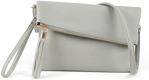 LIZHIGU Women's Leather Crossbody Bag Zipper Clutch Purse Fashion Shoulder Bag for Teen Girls Light Gray