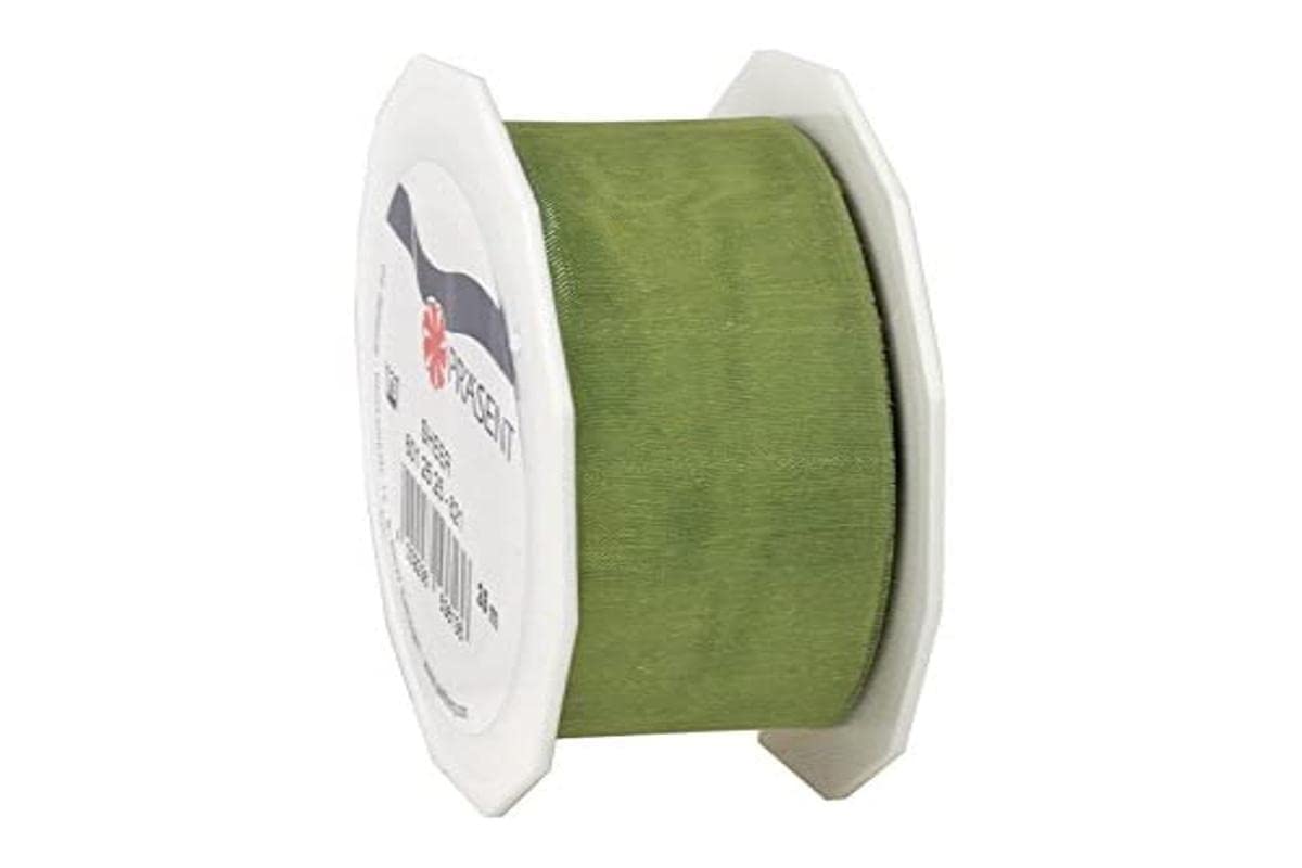 PRÄSENT C.E. Pattberg SHEER Organza olive (green), 27 yards Gift Wrap, 1 inch width, Accessories for Decoration & Handicrafts, Decoration Ribbon for Presents, for every occasion, Polyester, 25mm-25m