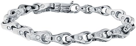 3.86CTW Gents Round Cut Diamond Flush Set Straight Bracelet in 14K White Gold