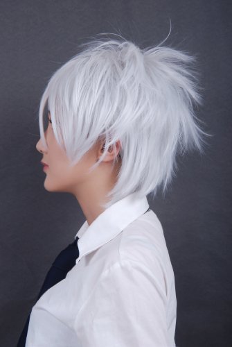 COSPLAZA Cosplay Wigs Short White Halloween Party Full Hair with Cap Anime Hair