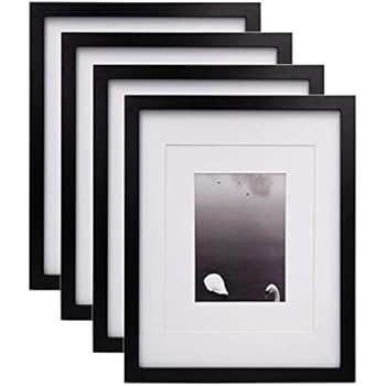 Egofine 11x14 Picture Frames 4 PCS Black - Made of Solid Wood for Table Top and Wall Mounting for Pictures 8x10/5x7 with Mat or Horizontally or Vertically Display Photo Frame Black