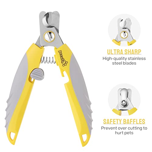 pecute Dog Nail Clippers Professional Sharp Stainless Steel Pet Nail Trimmers with Safety Gards and Bonus Nail File for Medium to Large Dogs(Yellow+Gray)