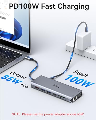 Selore USB C Laptop Docking Station Dual Monitor, USB C HUB Mutilport Adapter with VGA+HDMI+PD+SD Card Reader+USB Ports Compatible for Macbook Dell HP