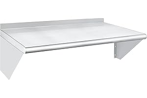 HARDURA RESTAURANT EQUIPMENT HARDURA Stainless Steel Shelf 18" x 36", 340lb Commercial Shelves Wall Mount Metal Shelving with Backsplash and Brackets for Kitchen, Restaurant, Laundry Room and Home