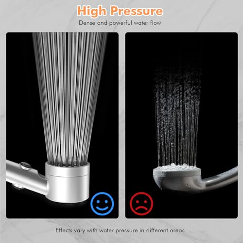 FEELSO Hard Water Filter Shower Head with 15 Stage Filter, 3+1 Spray Jet Modes High Pressure Shower Head and 1.5m Hose, Handheld Massage Shower Filter for Residual Chlorine Remove Silver
