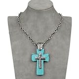 Hot VTG Tibet Silver Turquoise Holy Cross Bib Chain Pendant Necklace